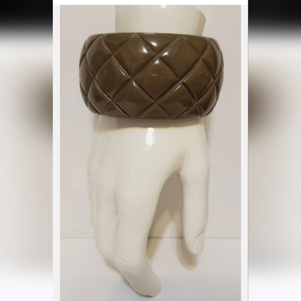 Chunky Quilted Brown Green Bracelet Bangle - Picture 1 of 7